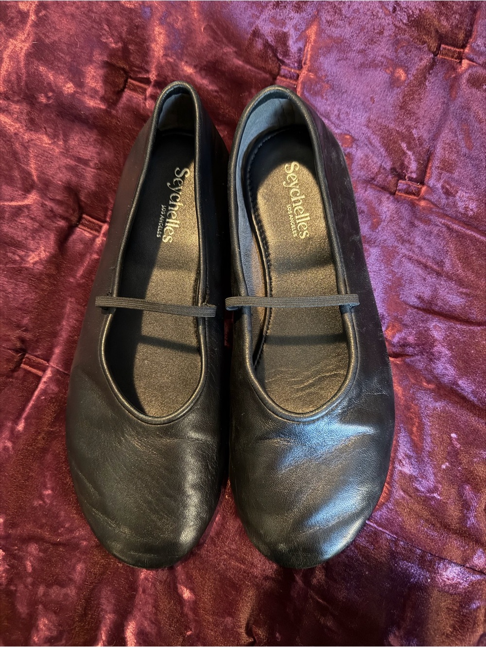Seychelles Black Leather Ballet Flats with Elastic Strap
